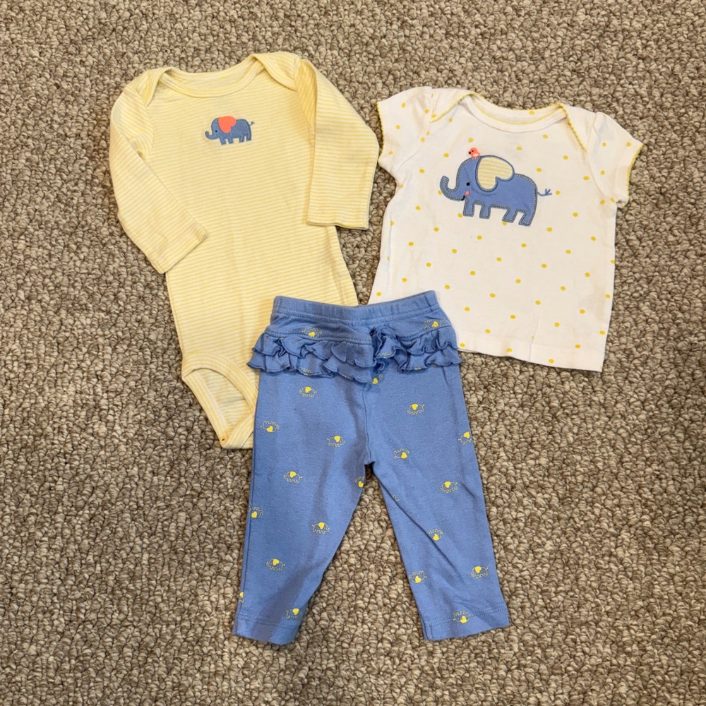Carters‎ Baby Girls Elephant Bodysuit Shirt Leggings Set Size 3-6 Months